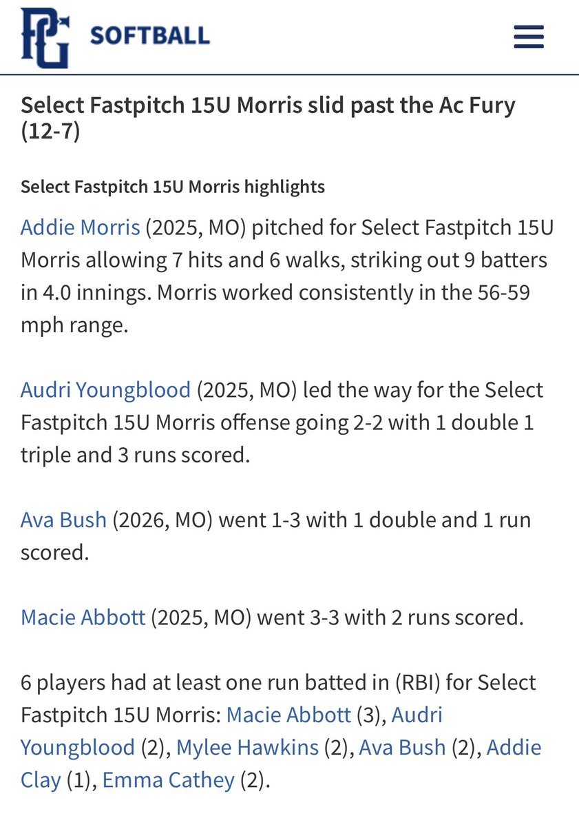 Select Fastpitch 16U Morris tweet media