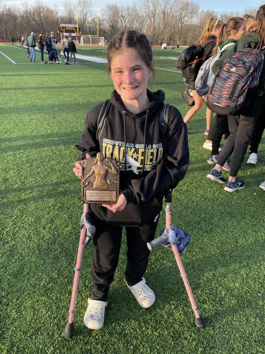 HHSLadyStangsTF's tweet photo. Congratulations to Ally Dartar on being named the Assumption Invitational Most Valuable Female of the meet!
@AssumptionTrack 
💚🐴💛 https://t.co/9uTRYijPzf