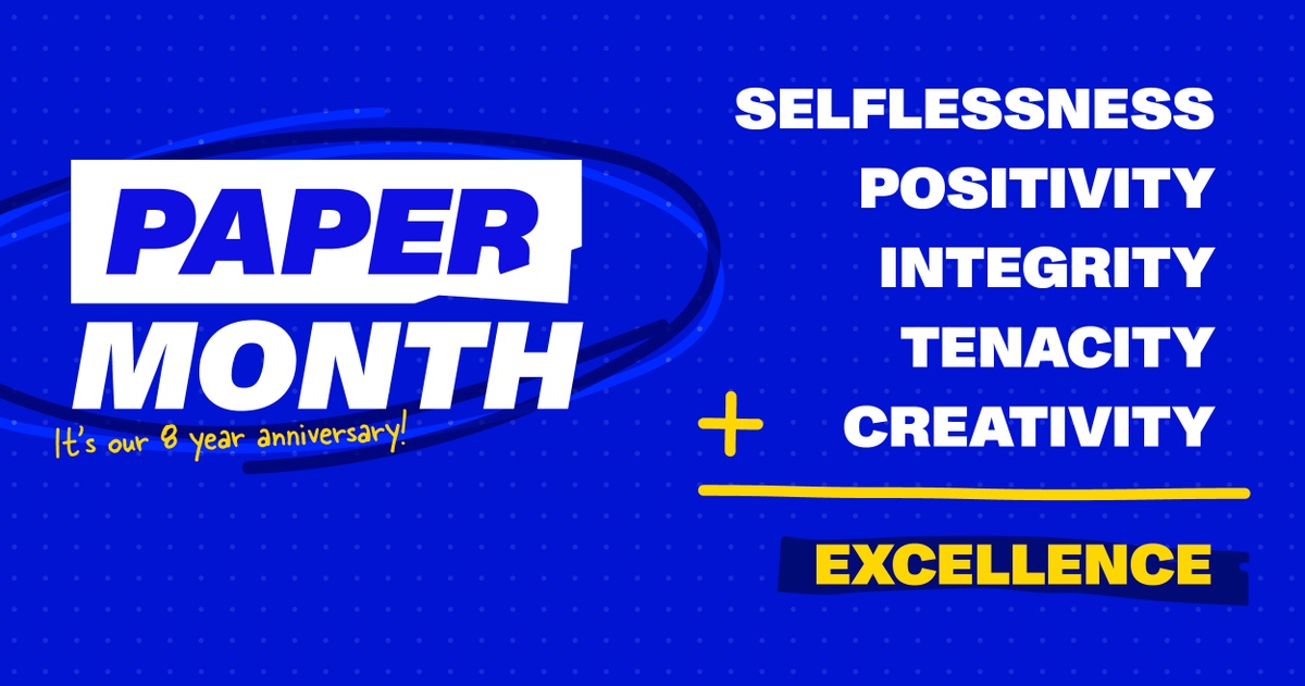 paperlearning's tweet photo. We're celebrating 8 years of Paper! ๐ Living our core values of selflessness, positivity, integrity, tenacity, creativity, and excellence helps drive big wins for students across the continent ๐ Thanks to all who share in our mission. When we win, students win ๐
#LifeAtPaper https://t.co/rq9tZljGH8