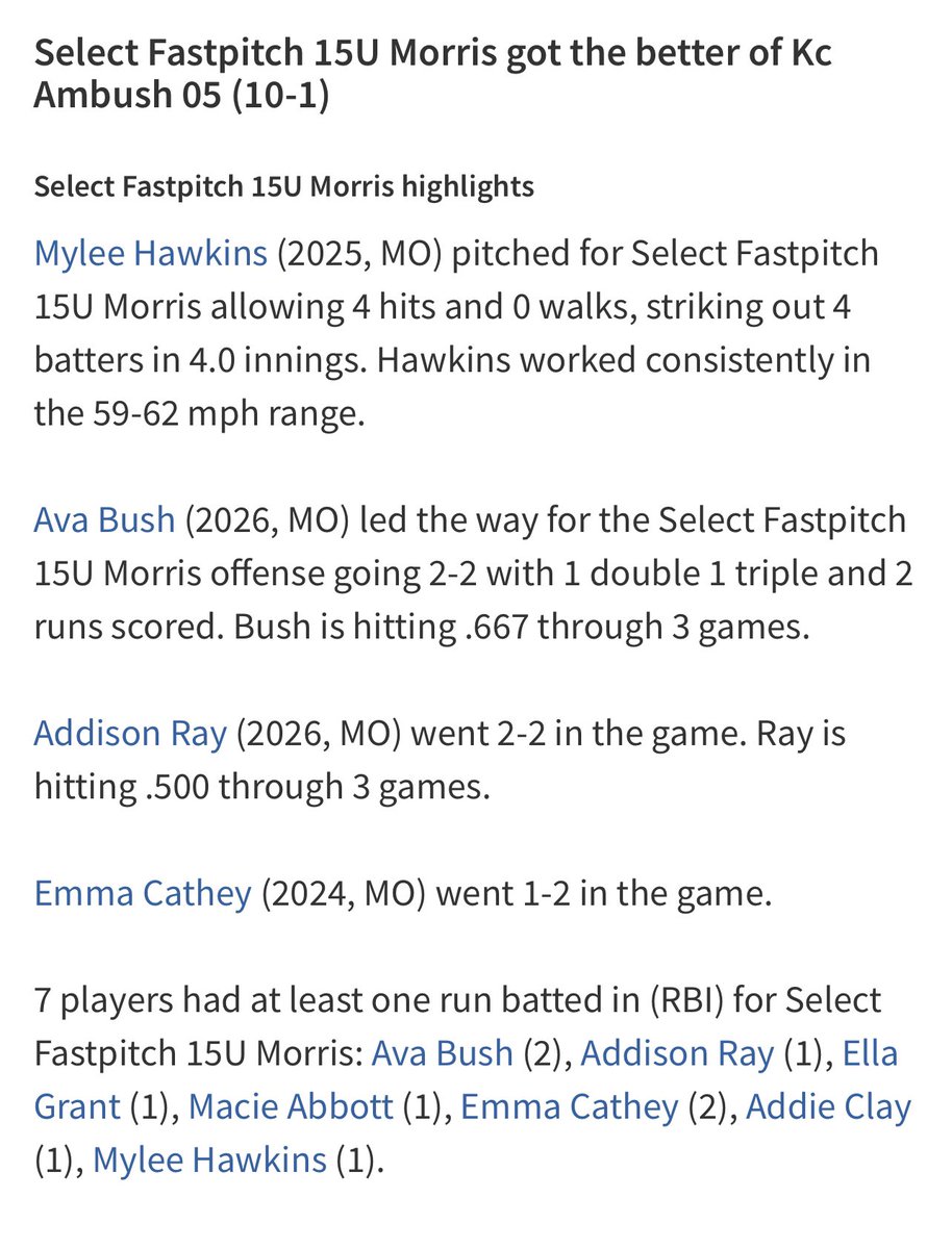 Select Fastpitch 16U Morris tweet media