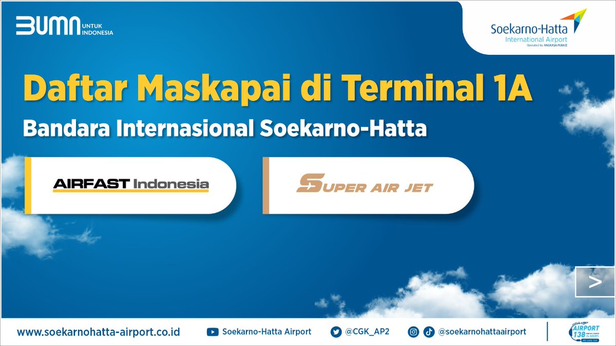 soettaairport's tweet photo. #SobatCGK mau berangkat kemana dan menggunakan pesawat apa nih? Berikut informasi daftar maskapai terbaru di Bandara @CGK_AP2, #SobatCGK Jangan sampai salah terminal ya!
Untuk lengkapnya yuk simak info grafis dibawah ini!
@contactap2
@AngkasaPura_2
#infoCGK
#BUMNUntukIndonesia https://t.co/6BLklZRGeu