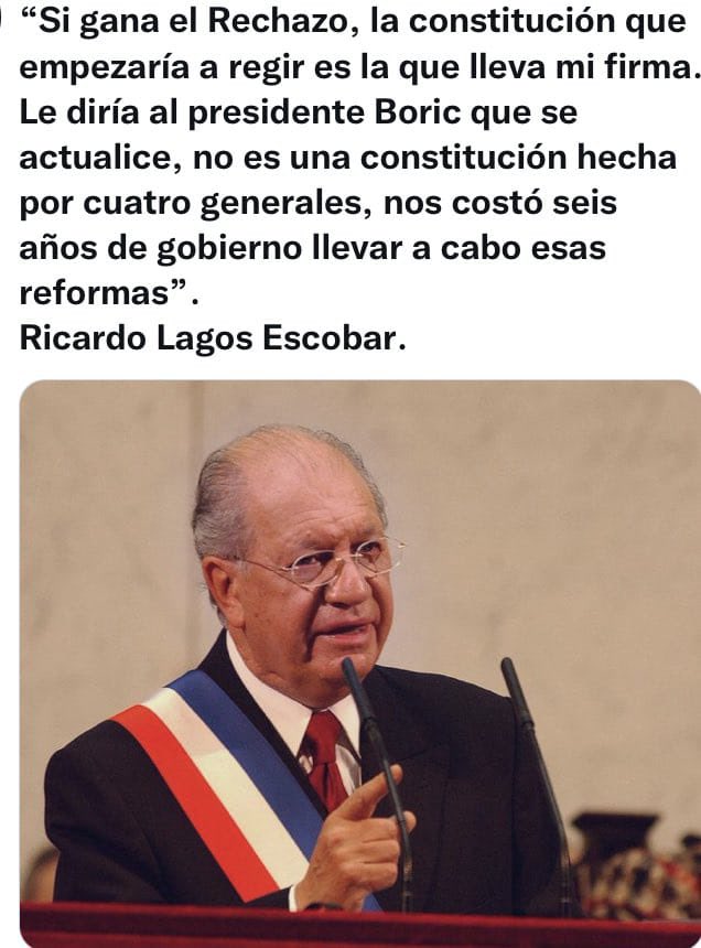 Ferry2010scl's tweet photo. La actual constitución lleva MI FIRMA, Ricardo Lagos Escobar... fin del comunicado @gabrielboric https://t.co/x14nVQoxns