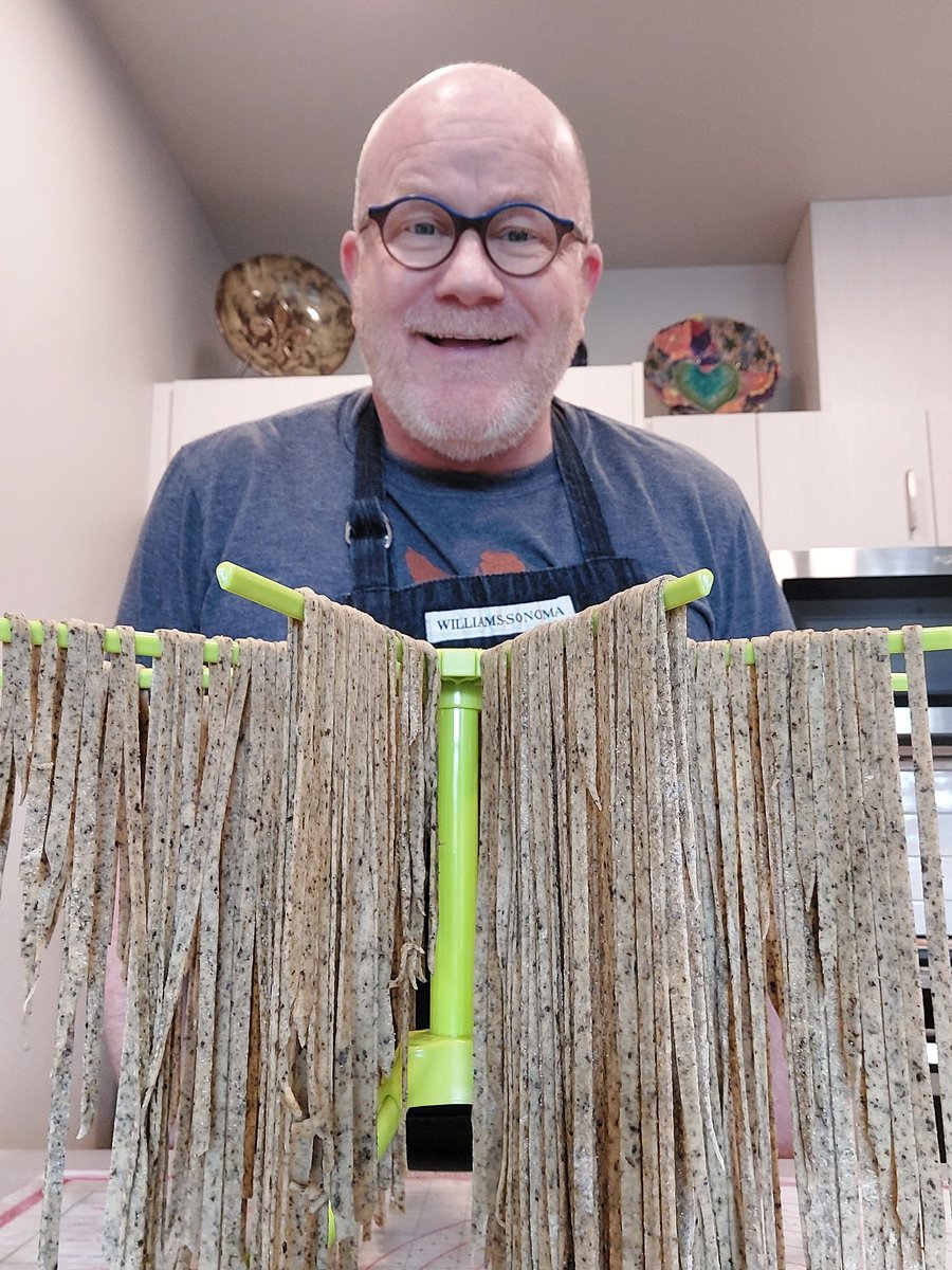 My husband requested nori (seaweed) flavored pasta so I created Creamy Parmesan and Shrimp Sauce with Nori Fettuccine. It was delicious! #RetiredPrincipalInTheKitchen