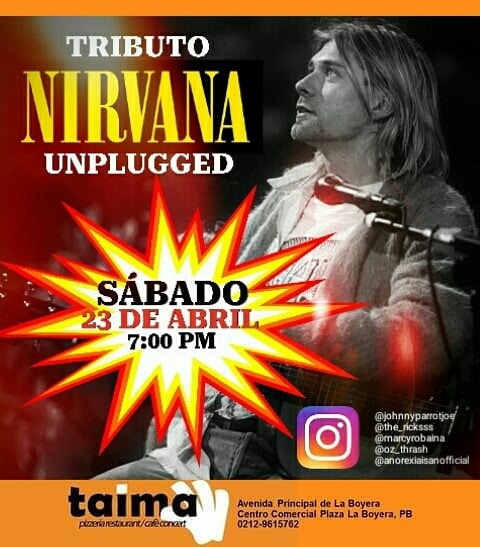 Se cumplen 28 años desde que partiera de este mundo  #KurtCobain.

 Este 23 de Abril a las 7:00 PM en Taima Restaurant, ANOREXIA ISAN realizaremos un homenaje unplugged a la banda de la que formó parte, y que llevó la bandera #Grunge, a las masas: #Nirvana.

 ¡Te esperamos!