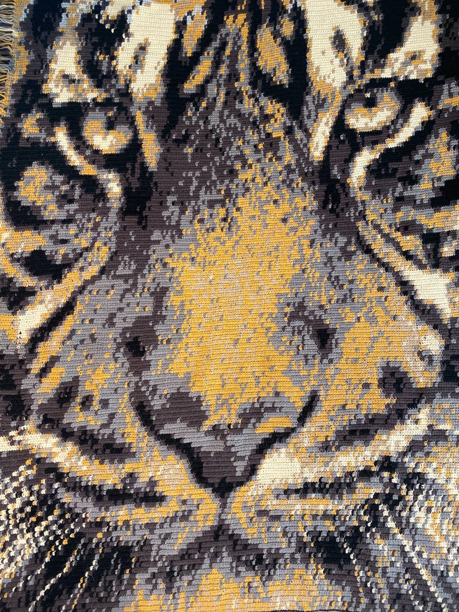 Finished!!! My tiger lap blanket (48” x 60”) is completed.  It is 206 sts and 128 rows with six colors, single crochet in the back loop only with H8 hook. I have to sit back and admire it. #ashme5280 #finishedproject #crochet #graphgan #tigerblanket #handmadeisbest