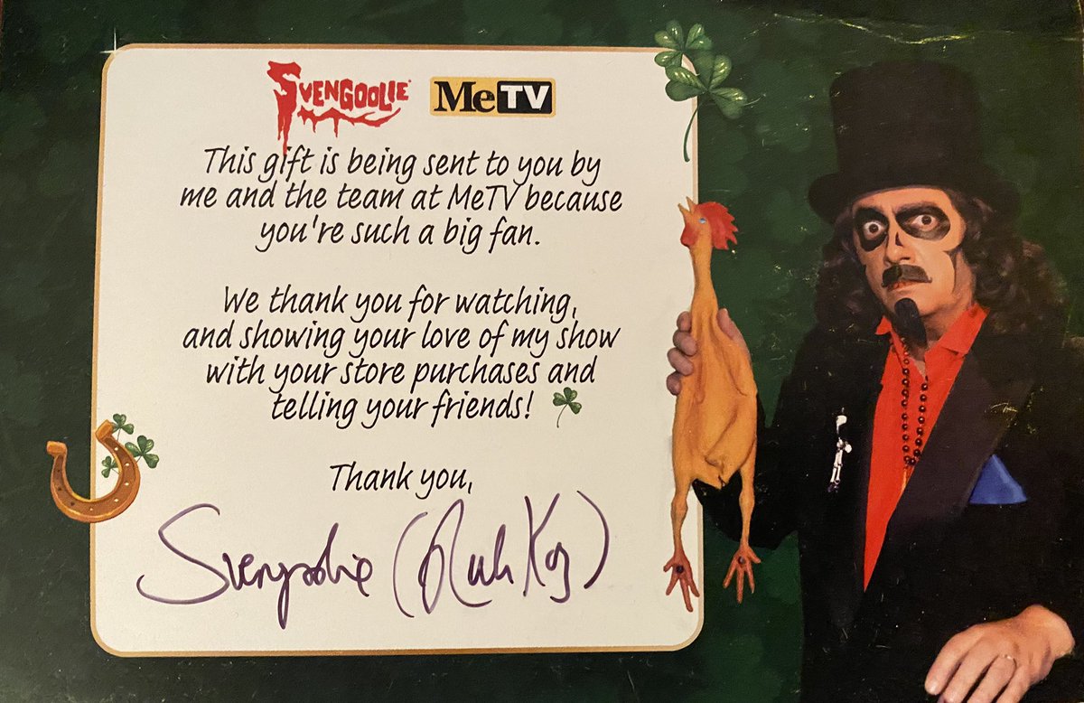 brantleyguitar's tweet photo. When your favorite horror show host surprises you with an unexpected package in the mail! What a surprise! Thanks @Svengoolie and team! Youโre the best! This made my weekend! Enjoying your showing of The Wolf Man Tonight! #Svengoolie #favoriteshow #favoritehost https://t.co/E4G2B5pI75