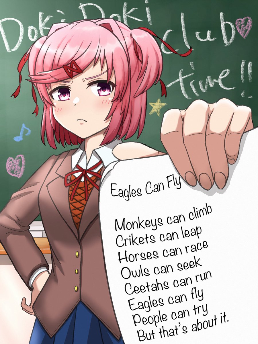 「ほら。あんたの好みに合わないでしょ」
"Here you are. I don't think this poem suits your taste."
#ドキドキ文芸部
#DDLC
#DokiDokiLiteratureClub
#DDLCfanart