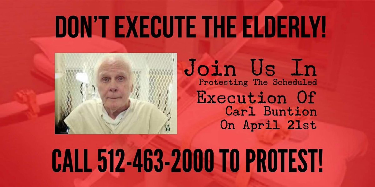 If anyone deserves #Clemency isn’t it an elderly man that will have to be lifted onto the gurney in order to be executed?  @GovAbbott please commute this sentence!  Stop the execution of #CarlBuntion