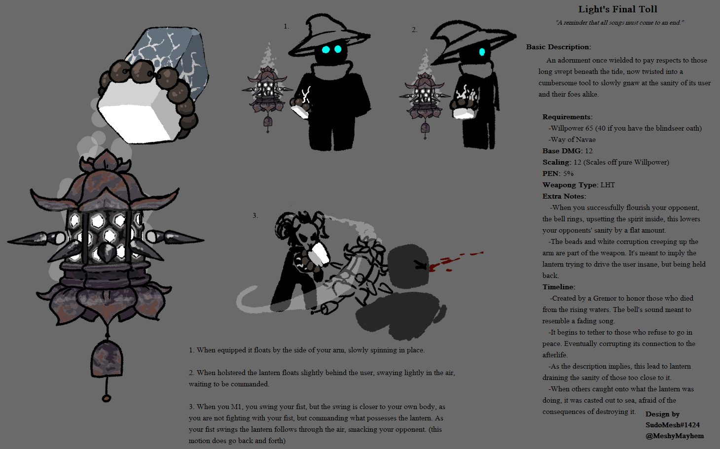 Deepwoken on X: Congratulations to the winners of the second Deepwoken  Community Fan Art Contest! This contest's theme was Weapon Concepts.  First place goes to @Meshymayhem with the mysterious Light's Final Toll