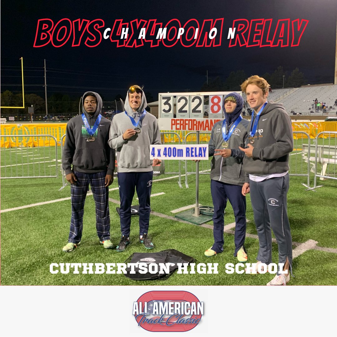 AATrackClassic's tweet photo. BOYS 4x400M RELAY: 3:22.83

Cuthbertson High School takes home 1st place in the 4x400m relay https://t.co/uTTlRKcegv