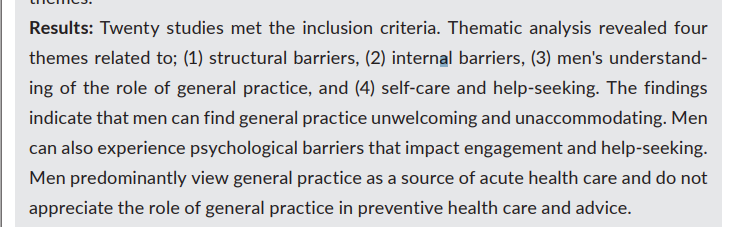 nzmenshealth's tweet image. Men&apos;s help-seeking and engagement with general practice: An integrative reviewhttps://onlinelibrary.wiley.com/doi/pdf/10.1111/jan.15240

#Menshealth #helpseeking #generalpractice