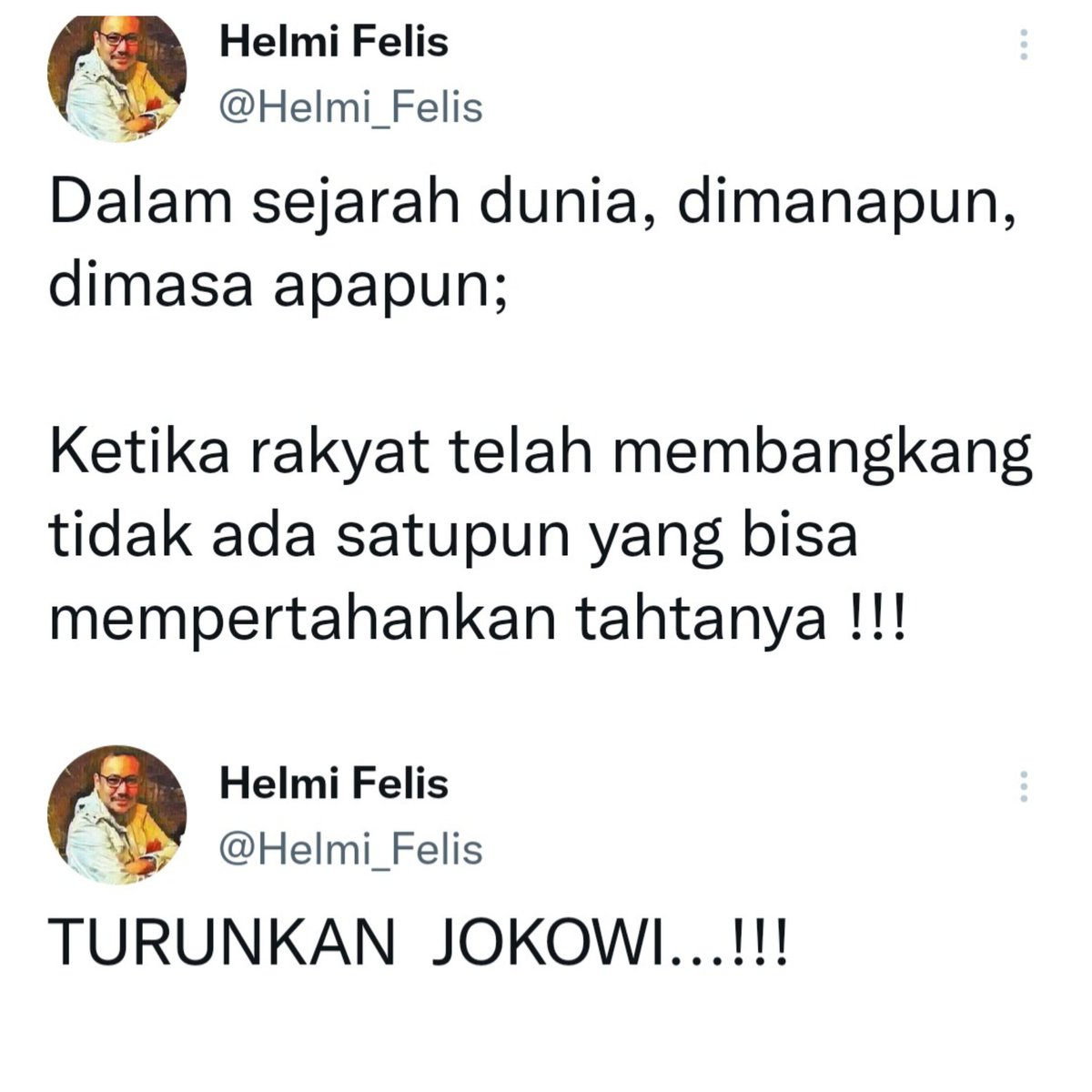 Menurut teman2 setelah tanggal 11 April 2022, sebaiknya orang ini di kemanakan? Provokasi tiada hbs
Yg jelas Presiden Jokowi tetap sampai hbs masa jabatannya yaitu 2024 tetap kita kawal &amp; dukung sepenuhnya
#SayaBersamaJokowi