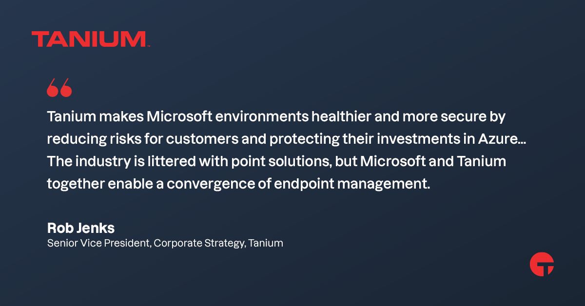 Tanium's tweet photo. In case you missed it: Tanium is now available in the @Microsoft @Azure Marketplace.   

Customers can now access Tanium, the only provider of converged endpoint management (XEM), to take advantage of the scalability, reliability, and agility of Azure. https://t.co/usvIksW81D https://t.co/O9YOBcaOjw