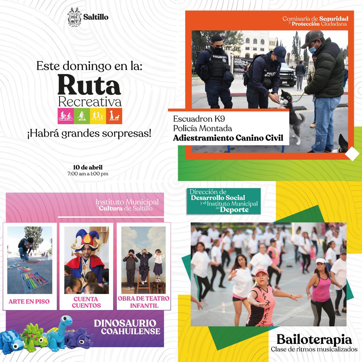 mrikelme's tweet photo. Asiste con toda la familia 👨‍👩‍👧🐕🚲 a la Ruta Recreativa de #Saltillo, mañana domingo 10 de abril de 7:00 am a 1:00 pm. ¡Habrá grandes sorpresas! 🎉 https://t.co/5mxkHXGHp0