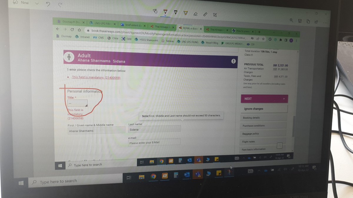 ssunbir's tweet photo. @ThaiAirways Trying to manage my booking and buy additional luggage but unable to do so. Please help. Booking reference 6BHBPR / Last name SHARMA. Unavle ro edit Title for Ahana Sharma Sidana. https://t.co/Ga3ATIWkTy