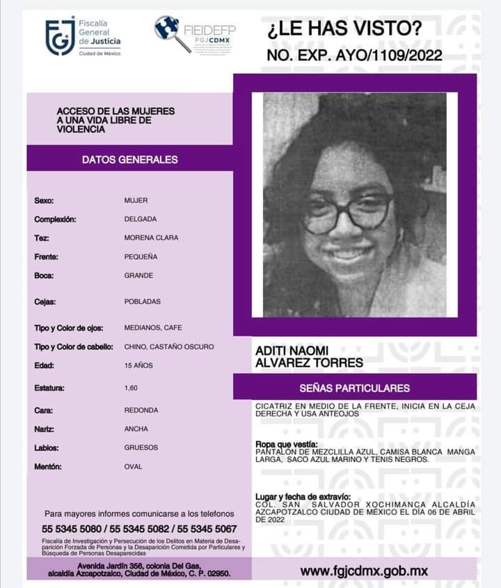 Nos apoyan de favor Naomi Alvarez Torres esta desaparecida en zona <a href="/NoticiasAzcapo/">Azcapo Noticias</a> <a href="/TodosSomosAzcap/">Todos Somos Azcapotzalco</a> <a href="/nuevastamaria/">Mi Nueva Santa María</a> <a href="/CC_CLAVERIA/">COMITE CIUDADANO</a> <a href="/claveria_CDMX/">Clavería CDMX</a> <a href="/PorSanAlvaro/">Colonia San Alvaro</a> <a href="/TlatilcoVecinos/">Tlatilco Vecinos</a> <a href="/yoamosantamaria/">SantaMaríalaRibera</a> <a href="/TlalpanVecinos/">Tlalpan Vecinos</a> <a href="/TlatelolcoUnido/">TlatelolcoUnido</a> <a href="/En_Xochimilco/">Xochimilco CDMX</a> <a href="/CoyoacanAsocCH/">VecinosCoyoacanCH</a> <a href="/AjuscoTlalpan/">Zona Ajusco Tlalpan</a>