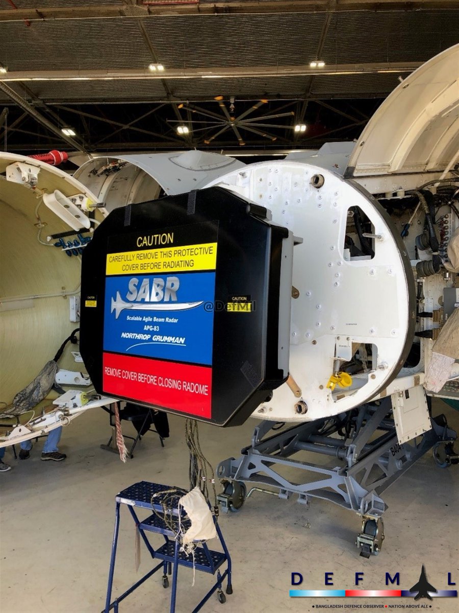 DefMil's tweet photo. The Northrop Grumman AN/APG-83 Scalable Agile Beam Radar (SABR) is a full-performance fire control radar for the General Dynamics F-16 Fighting Falcon and other aircraft w max range of 370km. Its derived from the F-22's APG-77 and the F-35's APG-81 FCRs. #DEFMIL #Technology https://t.co/3J7hhsQmyC