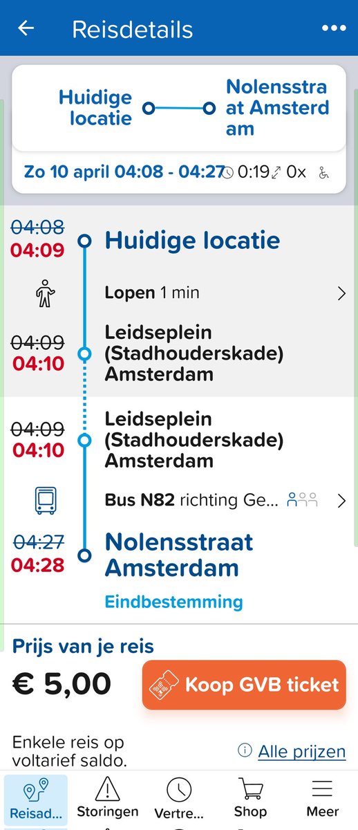 CJDippel's tweet photo. @GVB_actueel Waarom zegt de app bij Stadhouderskade op zondagochtend 04:09, maar de halte 04:45? Wat is juist? https://t.co/TKSCVrAQ7Y https://t.co/hdXNzzRuHc