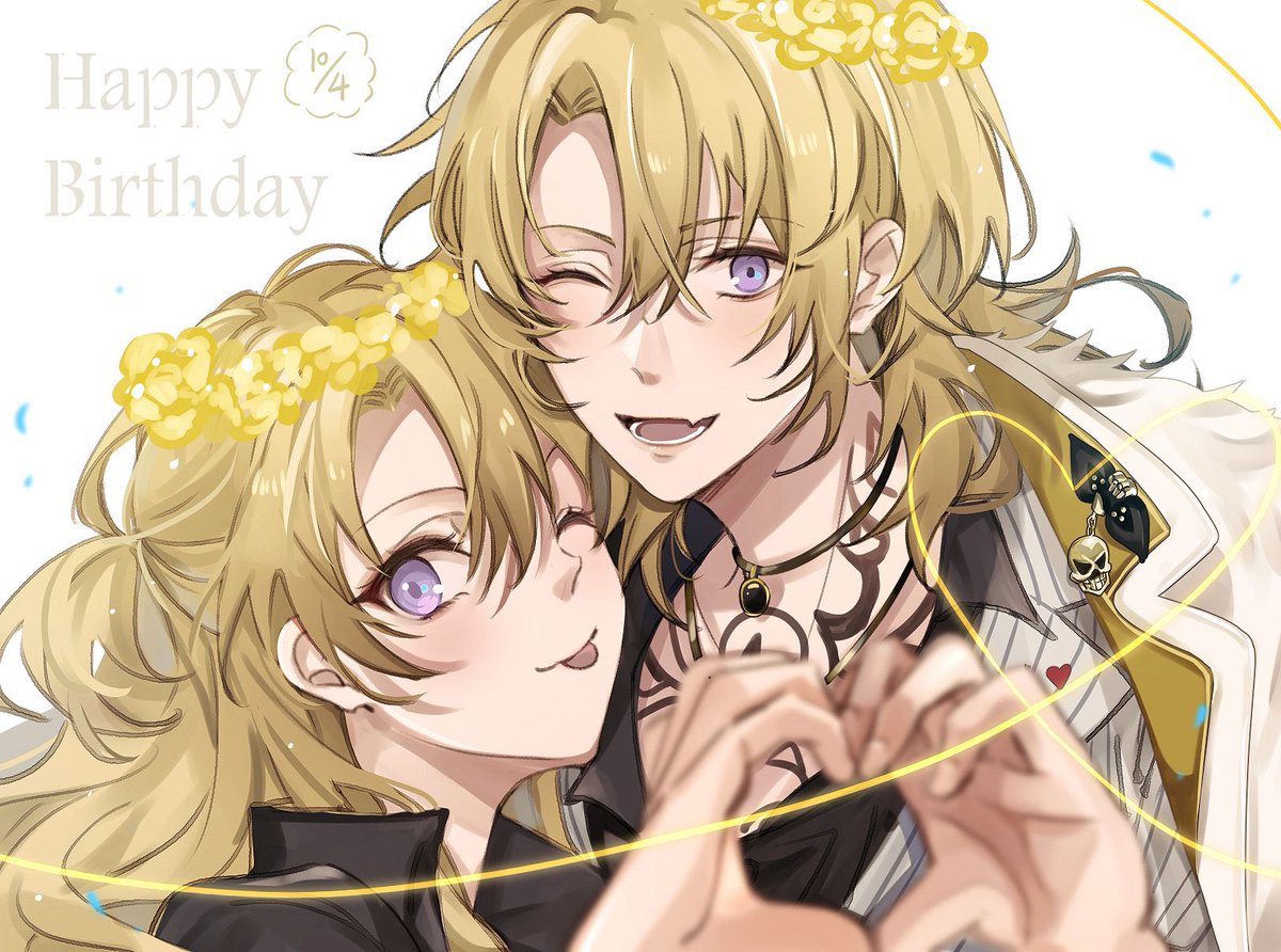 one eye closed heart hands genderswap tongue dual persona happy birthday blonde hair  illustration images