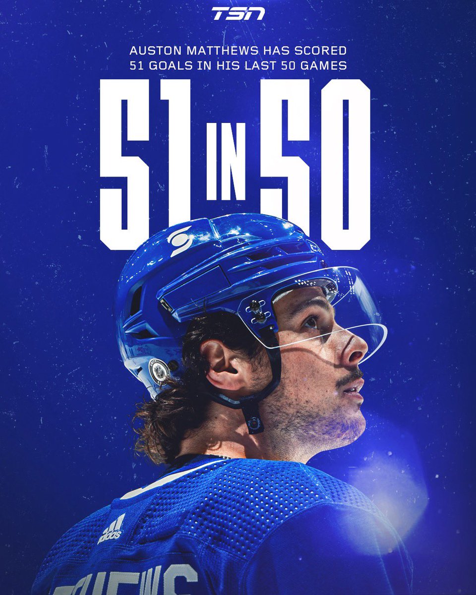 TSN_Sports's tweet photo. A historic night for Auston Matthews. 

How many goals do you think he’ll end the regular season with? https://t.co/6Zfebw7rfR