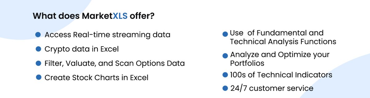 MarketXLS's tweet photo. MarketXLS offers a comprehensive set of real-time data including options, crypto, functions, and 100s of technical indicators to support your investment decisions. Visit - https://t.co/J6XNm9W0SQ 
#investing #cryptocurrency #trading #wealth #OptionsTrading #exceltrading #stocks https://t.co/pEdPylO1nf