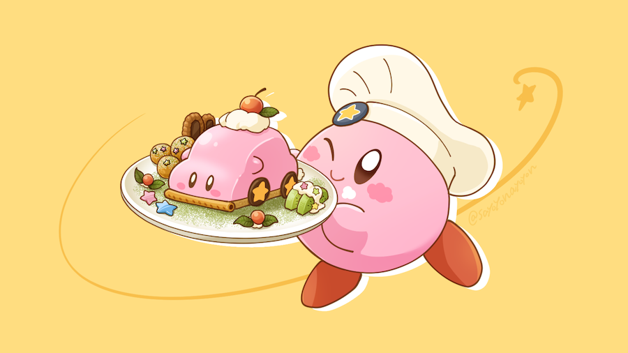 kirby chef hat food no humans hat one eye closed plate fruit  illustration images