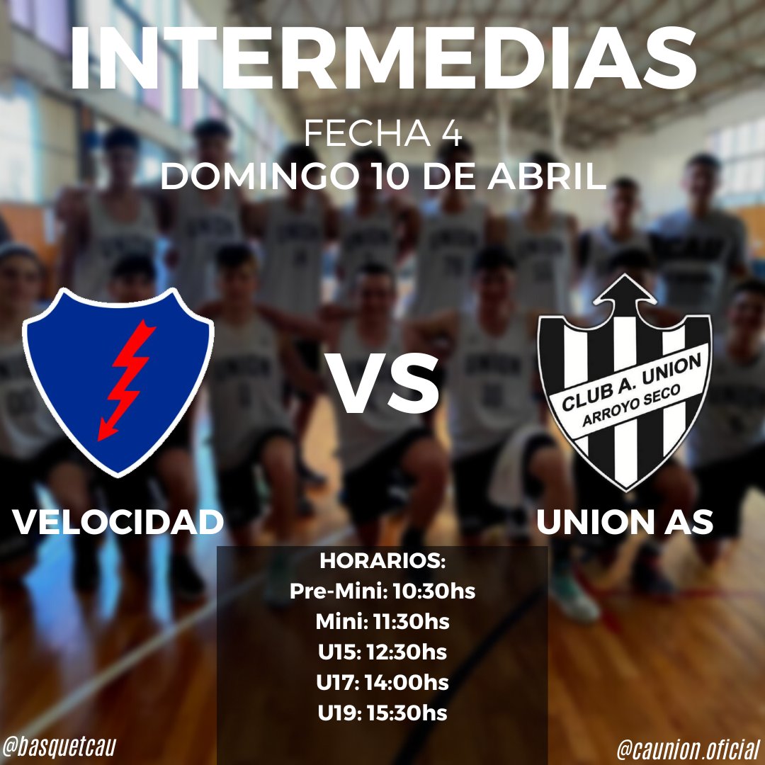 INTERMEDIAS
Mañana, domingo 10 de Abril las intermedias del panza visitan al Club Atlético Velocidad y Resistencia de Rosario por la cuarta fecha del torneo de la Asociación Rosarina de Básquetbol.
¡VAMOS LOS PIBES!
-
#CAU 
#BASQUETCAU 
#INTERMEDIAS