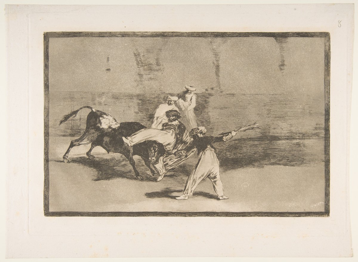 Goya, Plate 8 from the 'Tauromaquia': A Moor Caught by the Bull in the ring., 1816 https://t.co/ukuFcxlNbl #metmuseum #themet https://t.co/BKLar13nPG