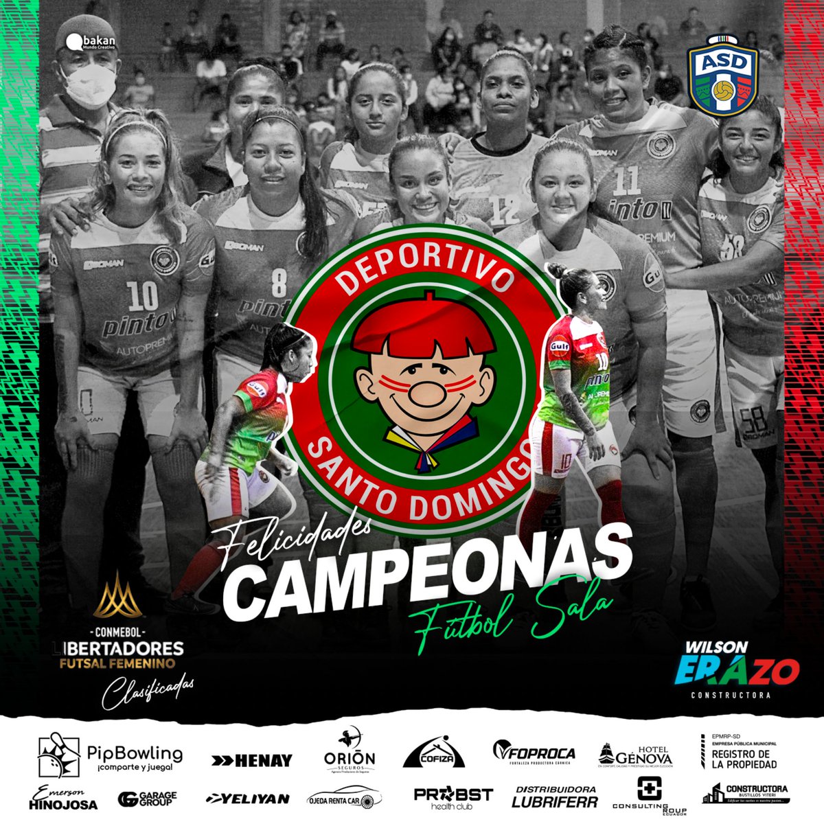 CDASantoDomingo's tweet photo. 💯 Felicidades @cdefsantodomingo
🏆 CAMPEONAS #SerieA Futsal Femenino #FEF ⚽️
⚡Clasificadas a la @libertadoresfs
#orgullotsáchila #Modoguerrera #Qbakan ❤️💚 https://t.co/CwAcjGqMRo