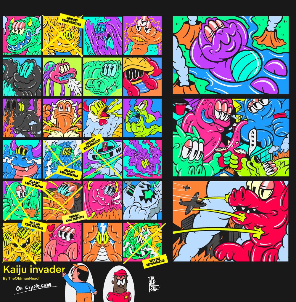 TheOldmanHead's tweet photo. KAIJU news
the king deep sea sold out!
KAIJU arrested.
Thank you for your support gazzzzzzzzz.🦖🦖🦖

https://t.co/bqdaZUPeFf

Discord https://t.co/duMlzfHqab

#nft #nftart #nftcollector #kaijuinvader #theoldmanhead #crypto https://t.co/MMMQGYO034