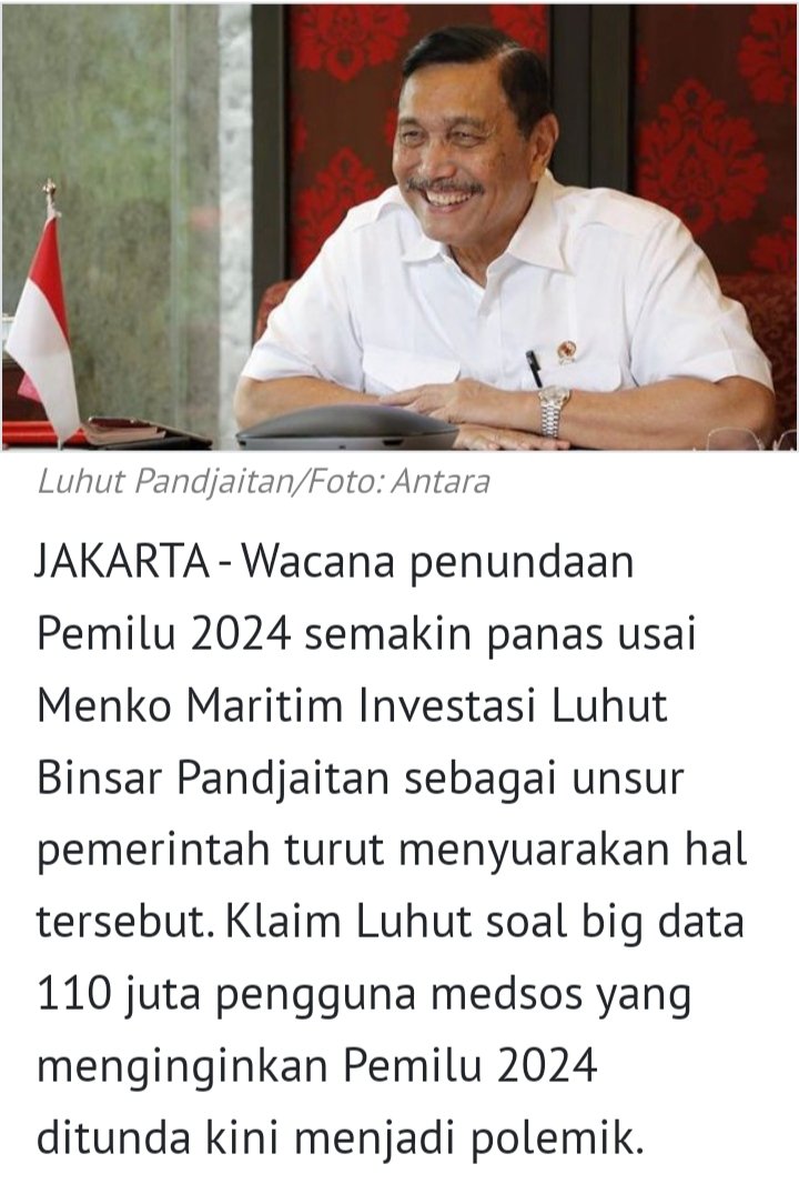 AbdulAzizAzib's tweet photo. Ini sang dalang wacana penundaan pemilu.
Layakah ditendang dari kabinet?

#SayaBersamaJokowi 
#JokowiTaatKonsitusi
#KamiKawalJokowi https://t.co/M8pOp5hlPv