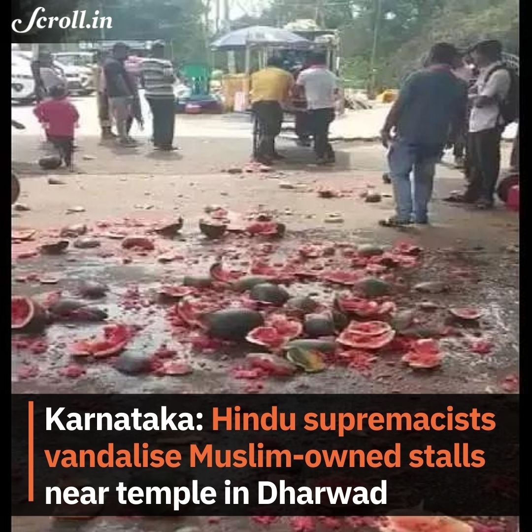 scroll_in's tweet photo. #Karnataka | “I had bought six quintals of watermelon and only one quintal was sold,” said watermelon vendor, Nabisab.

He said that he had been doing business in front of the temple for the past 15 years and had never faced problems before. 

Read: https://t.co/Do47dygTM1 https://t.co/fO8RsoVP25