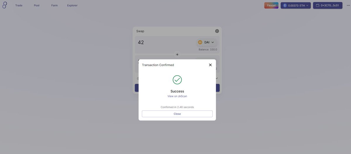 BeatrisDes33's tweet photo. The transaction was completed very quickly and in a short time.
Discord：https://t.co/AsjUydPDRz
#L222 #zkSync #Layer2 #ZKRollup #testnet #Ethereum #DeFi @syncswap https://t.co/4FTj2FN8NV