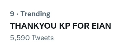 yenkzygirl_14's tweet photo. Trending at number nine with five k tweets.
THANKYOU KP FOR EIAN
#KPwithEian | @EianRances https://t.co/ly7kANBB0s