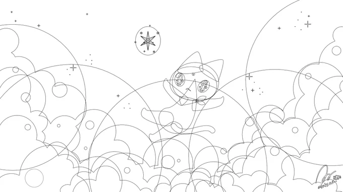 Illustratorのアウトラインはこちら。
伸ばしたりくっつけたりして、ほぼ丸で構成されています。
#IllustratoroniPad #Adobe 