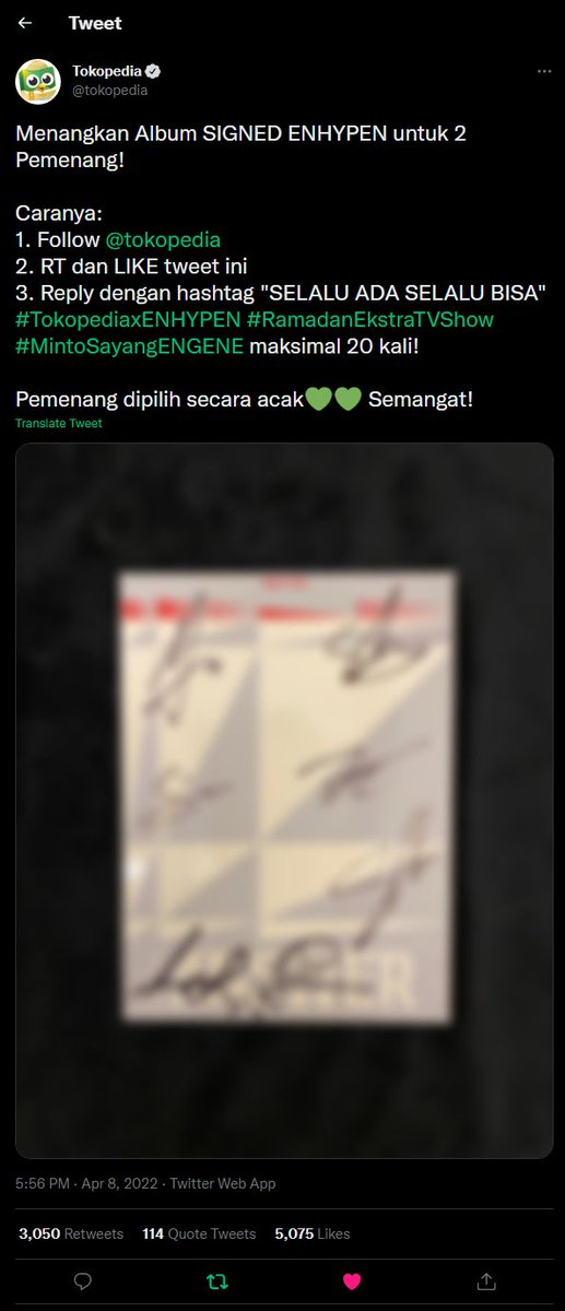 koh_jamal's tweet photo. @tokopedia MINTOOOO Thank you so much udah undang ENHYPEN!!๐๐
Gk sabar mau liat di tanggal 20 nanti ๐ญaku udah mabok sama greeting messagenya๐ญ anak-anak pada ganteng bangett๐
SELALU ADA SELALU BISA #TokopediaxENHYPEN #RamadanEkstraTVShow #MintoSayangENGENE https://t.co/5cFr346JjV