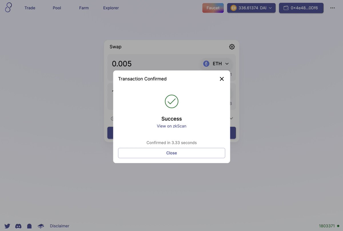 0xScottchl's tweet photo. smooth, fast, and easy to use. You can use dai or usdc as gas! dont miss out the campaign and join at https://t.co/kBoqjPADcB 
#L222 #zkSync #Layer2 #ZKRollup #testnet #Ethereum https://t.co/1qzYEpZMB6