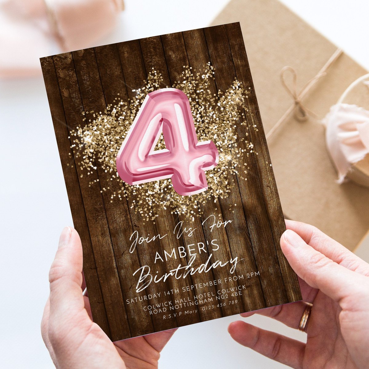kairenv's tweet photo. 4th Birthday Party Invitation Template, Rustic Pink Balloon Gold Glitter Invite, Editable Instant Download Printable 
£5.00
➤ https://t.co/IWtOztxF9z https://t.co/NgwXDb2K2f