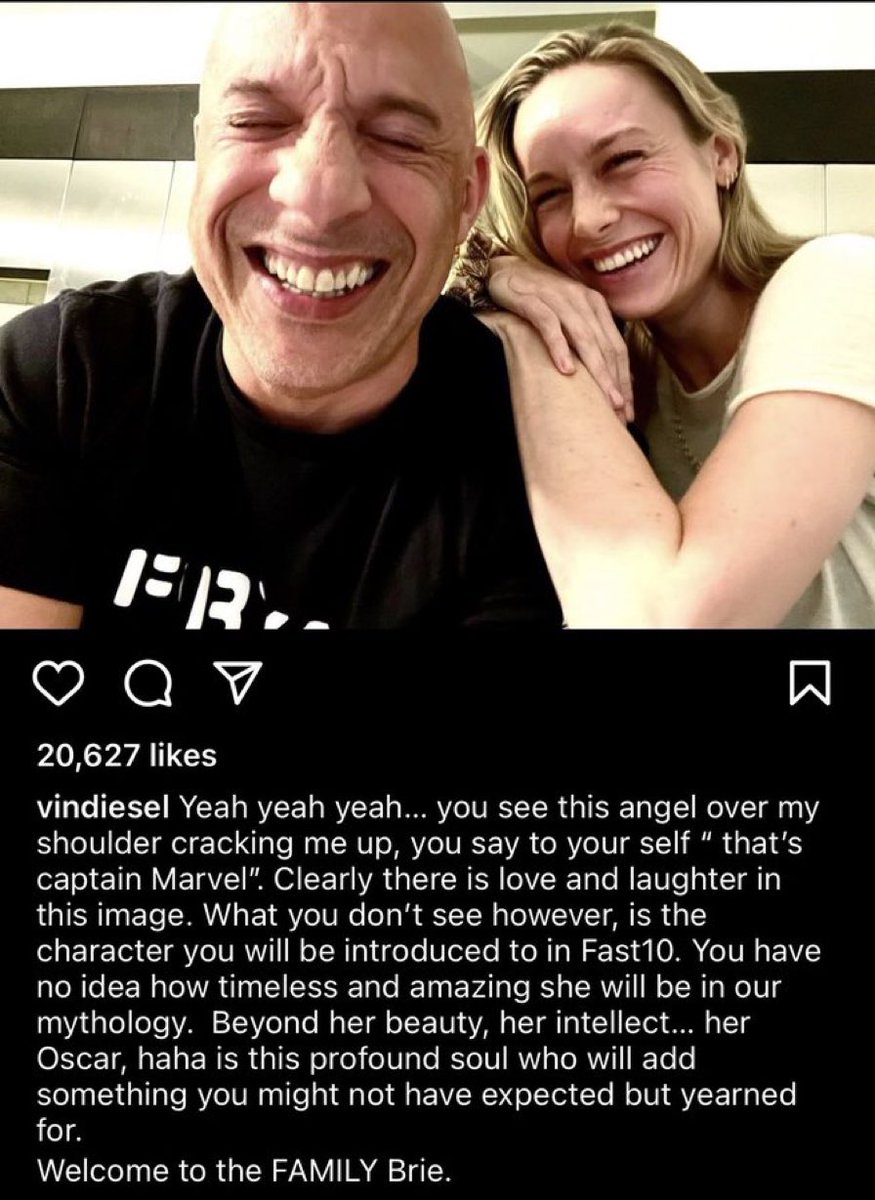 DiscussingFilm's tweet image. Vin Diesel annnouces that Brie Larson has joined the family in #Fast10