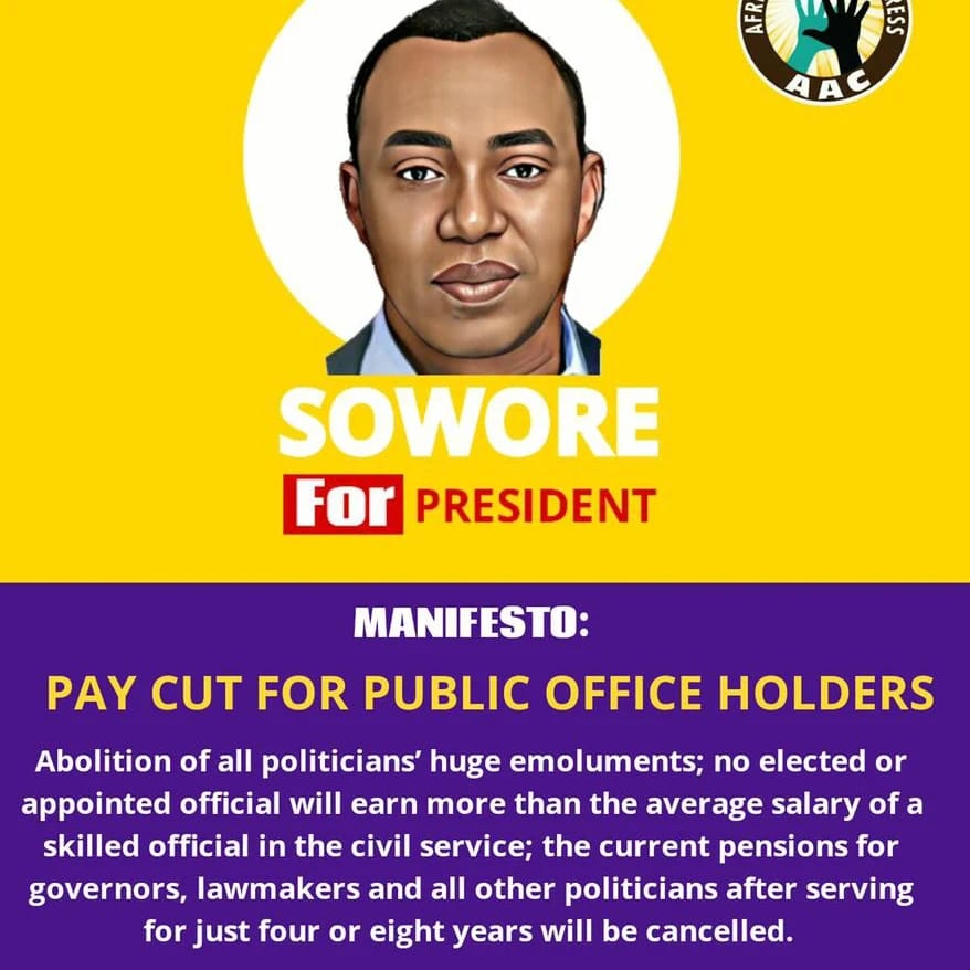 NewNigeriaNet's tweet photo. @SAMKLEF Sowore has the best plans for us. Our politicians don't want free education and they don't want their access to foreign healthcare and education banned. #2023elections https://t.co/cB32loYOje
