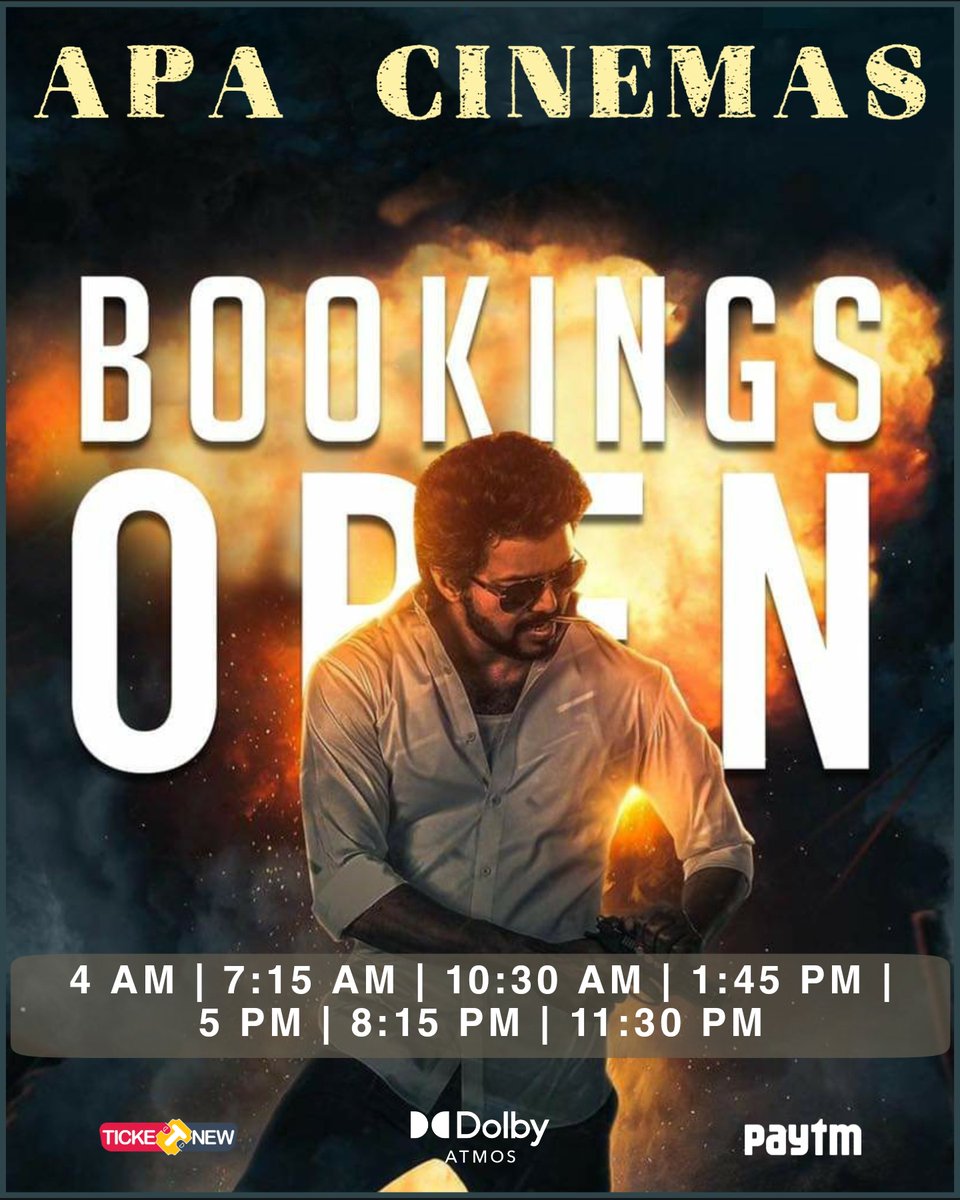 APA_Cinemas_KKD's tweet photo. #Beast first day tickets have opened both in Online & Counter at your #APACinemas #DolbyAtmos64Channel #7WaySoundSystem
#ShowTimings: 4 AM | 7:15 AM | 10:30 AM | 1:45 PM | 5 PM | 8:15 PM | 11:30 PM
@actorvijay @sunpictures @Nelsondilpkumar @anirudhofficial @siddhu_viva https://t.co/L2z8ZUMiDq