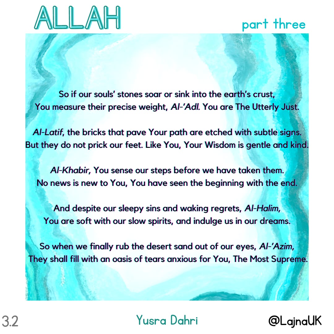 LajnaUK's tweet photo. Yusra Dahri reflects on eleven more #DivineAttributes in her series of poems on Allah. 

#Ramadan https://t.co/Ly9EA4h6KN