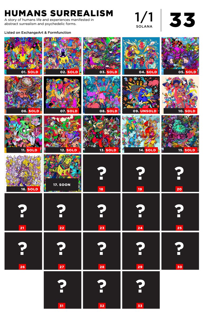 singpentinkhepi's tweet image. Humans Surrealism.
A story of humans life and experiences manifested in abstract surrealism and psychedelic forms.

Collection : 33
Released : 16
Collected: 15

Big Thanks to the collectors for the high appreciation, and all friends for the support 🙂🙏

#solana #solanaNFTs