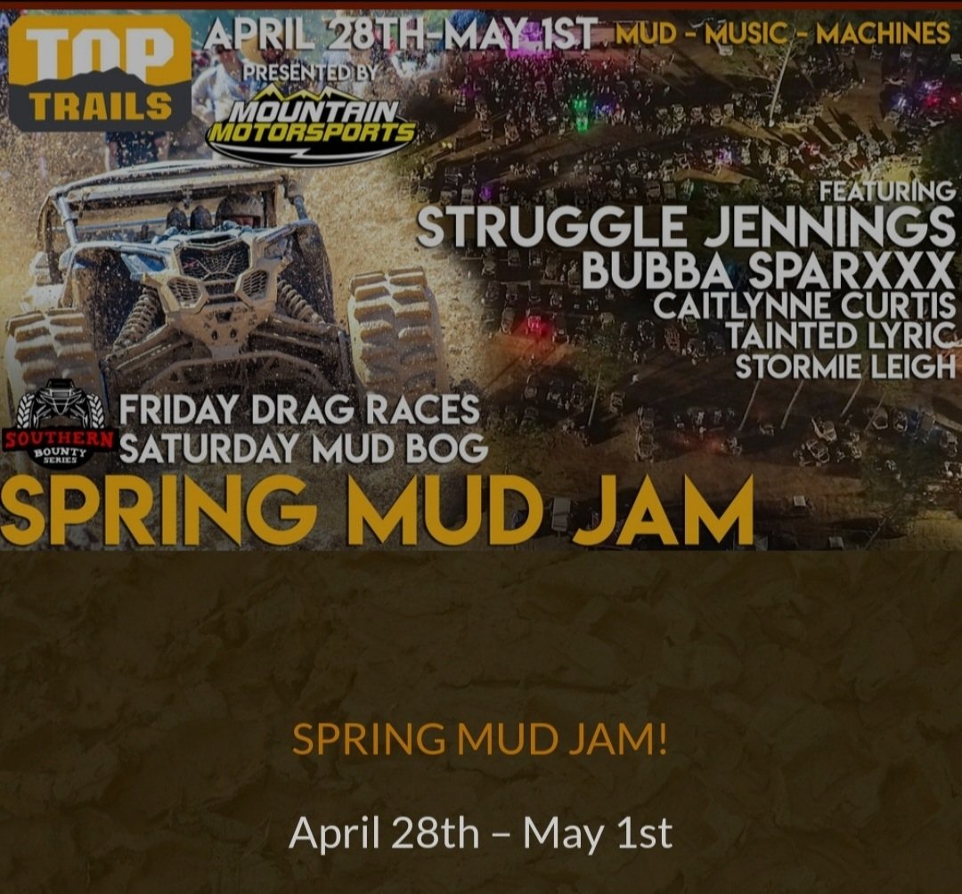 Royall_Mama's tweet photo. Top Trails Talladega, Alabama April 28 - May 1, 2022. @officialtaintedlyric  @caitlynnecurtis @strugglejennings @iamstormieleigh &amp; Bubba Sparxxx! #Talladega #TaintedLyric #Music #Mud #TakeAShotWithMe #NewMusicAlert #TopTrails https://t.co/t0j54w4etE