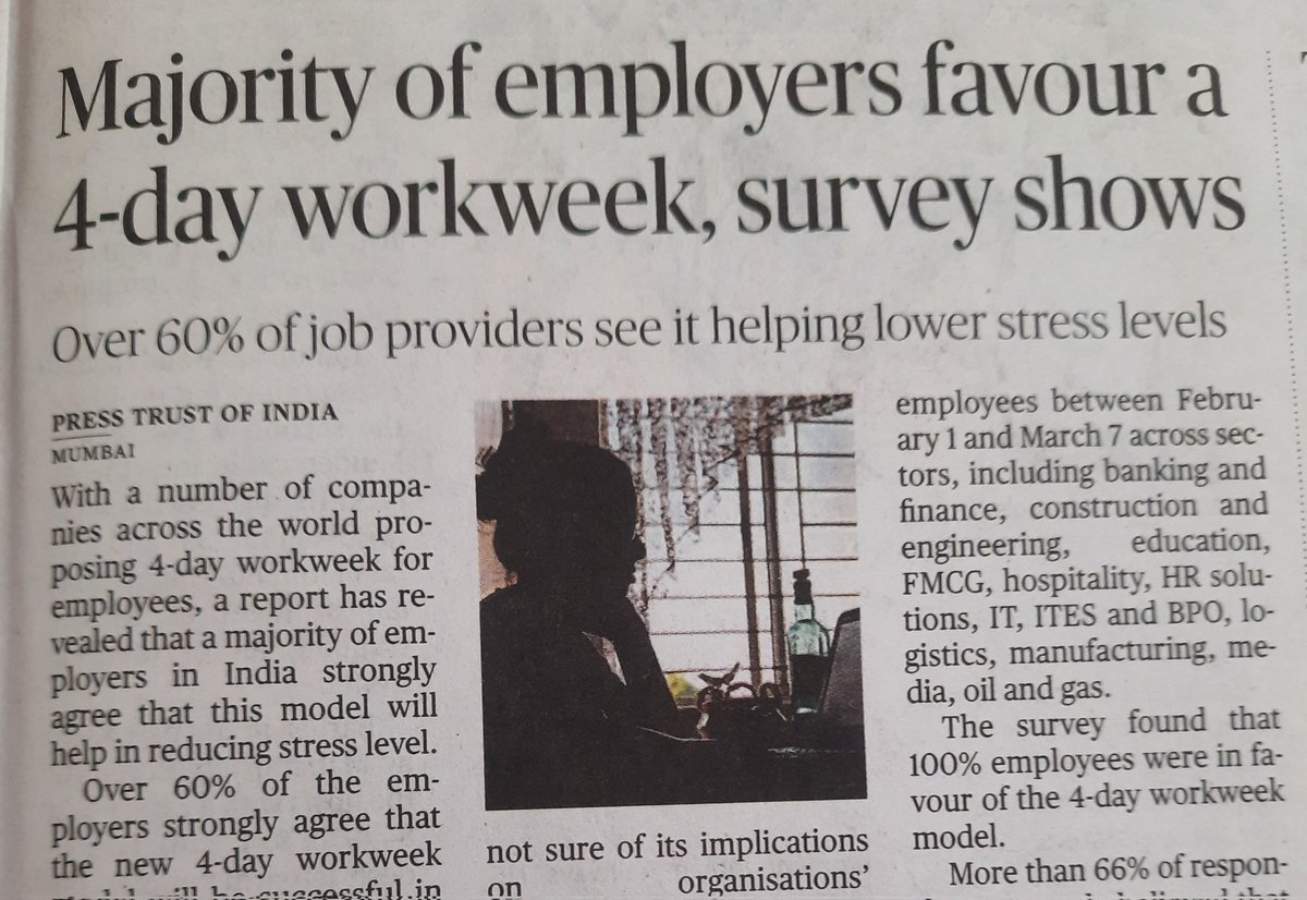 bhideatul's tweet photo. Interesting. . .it will also help environment with less cars on the road . . worth trying
#4daysweek #hybridwork #newworkculture #fourdaysweek #fourdaywork https://t.co/alvealUjw8