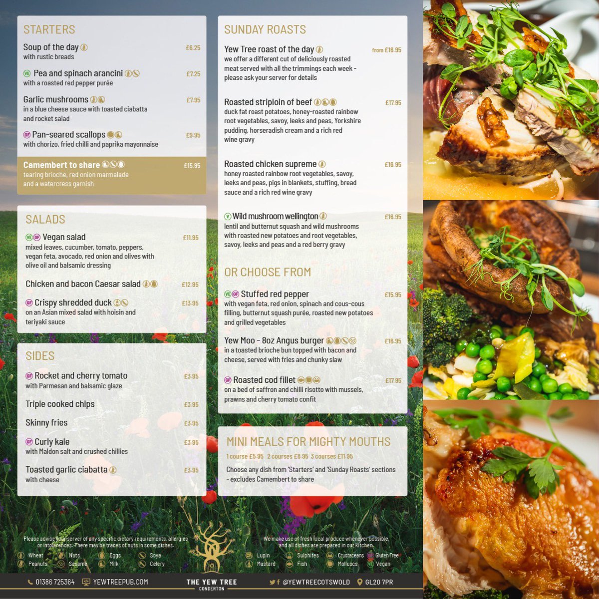 yewtreecotswold's tweet photo. Our new Spring Sunday Roasts menu launches today, served from 12-4pm. Roast of the day is lamb, and we also have striploin of beef, chicken supreme or wild mushroom wellington available. 

Call 01386 725364 to book (walk-ins welcome but reservations advised) https://t.co/6iq25JY1fX
