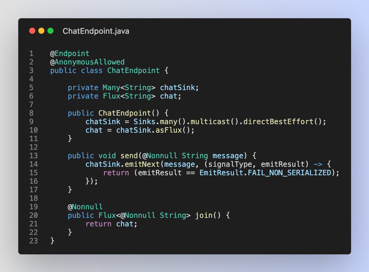 artursignell's tweet photo. A multi user chat in 25+35 lines of @java + @typescript  code

Using the upcoming @hillaframework push with @springboot, @ProjectReactor and @buildWithLit

https://t.co/7mGC2Mosa9

https://t.co/zROrhdeQx8 https://t.co/hTH06zSCDi