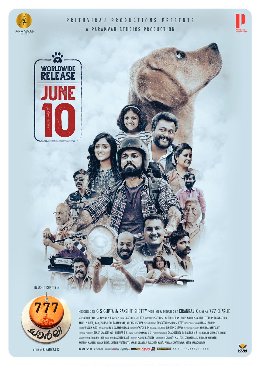 rakshitshetty's tweet photo. #777Charlie @Kiranraj61 @RajbShettyOMK @sangeethaSring @actorsimha @DanishSait @nobinpaul @pratheek_dbf @ParamvahStudios @PrithvirajProd @stonebenchers #777CharlieOnJune10 https://t.co/zNnYGk3dh7