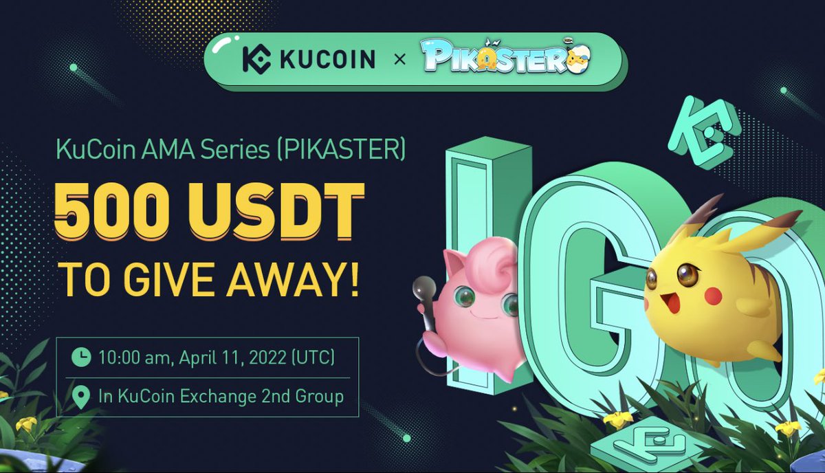 Join the #KuCoin AMA with @PikasterNFT, $500 Worth of Giveaways!

⏰ Date: 10:00 am on April 11, 2022 (UTC)

📍 AMA Venue: t.me/KuCoin_Exchang…

#IGO #P2E #NFTGame #GameFi