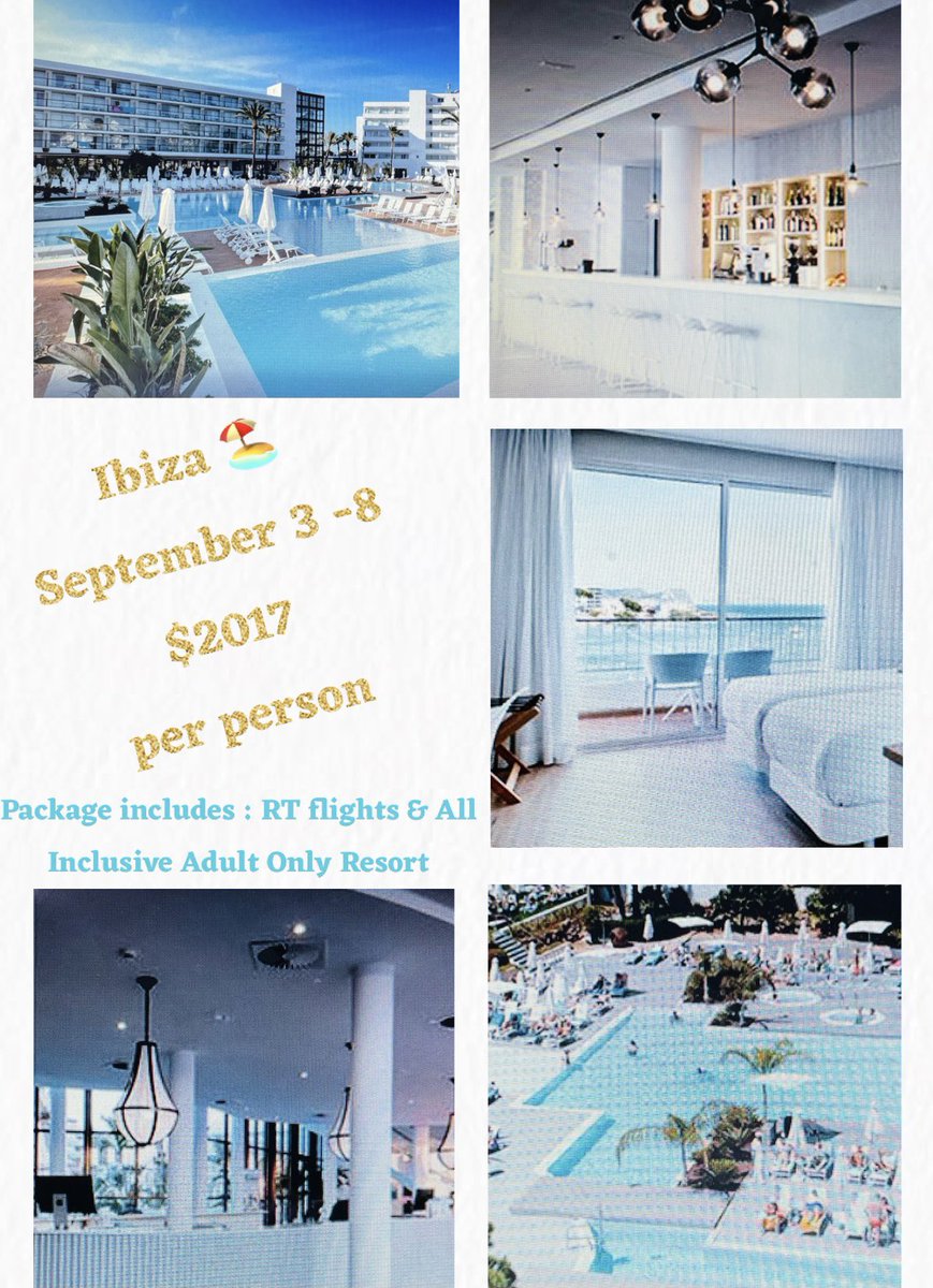 Treat yourself and escape for Labor Day 🇺🇸 weekend to the infamous “White Island” 🏖 of Ibiza ☀️ with your partner or with your friends !
Explore the true essence of Ibiza’s hidden beaches and enjoy its never-ending nightlife.Travel Dates: Sep 3-8- Véronique |410-949-0550